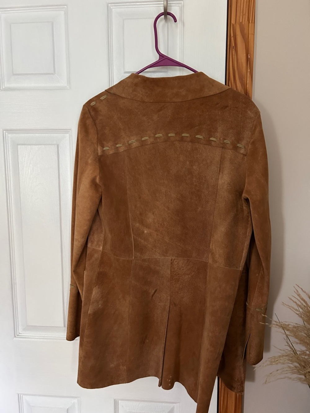 Women's Brown Suede Open-Front Leather Jacket